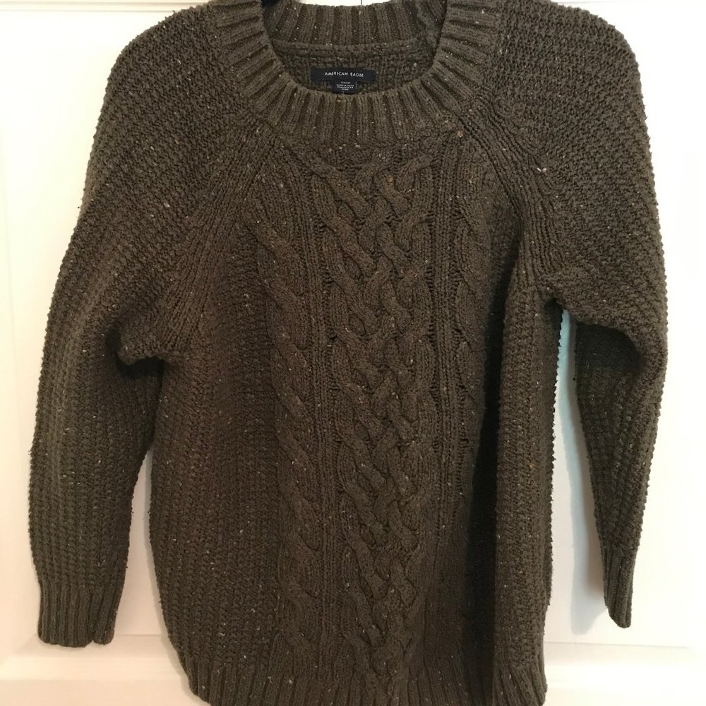 F21 Olive Cable Knit Sweater